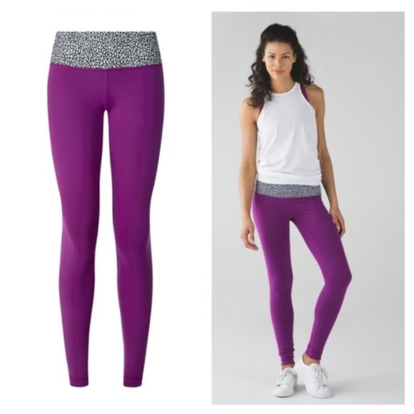 lululemon athletica Pants - Lululemon Wunder Under Pant III Reversible 8 Purple Miss Mosaic Black White